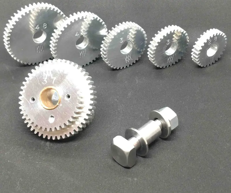 Precision 47/37 compound metric transposing gear set machined out of 6061 billet aluminum for South Bend 9A lathe